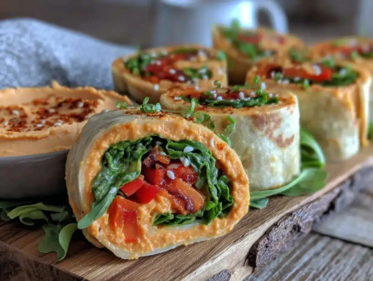 easy hummus veggie pinwheels preparation steps