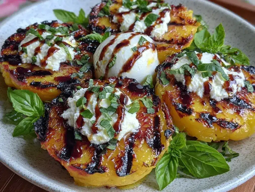 fresh grilled peach burrata salad - featured image