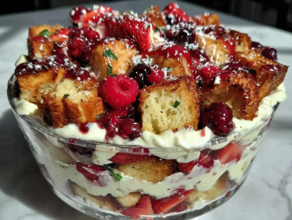 fresh red white and blue berry trifle - featured image