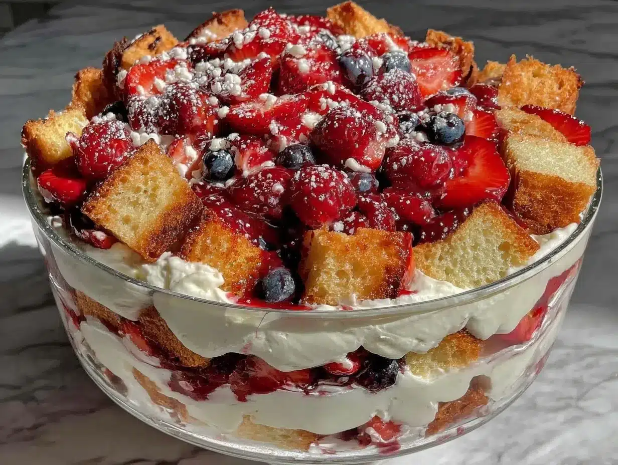 fresh red white and blue berry trifle preparation steps