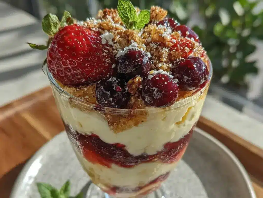 healthy red white blue yogurt parfait - featured image