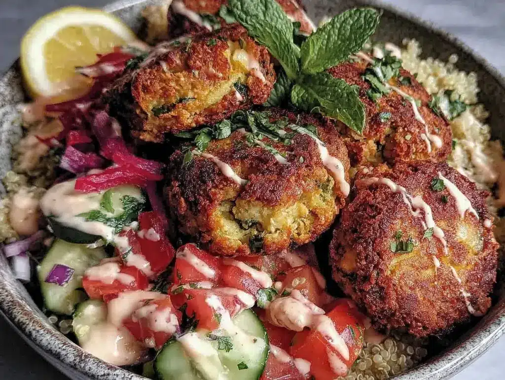 Mediterranean quinoa bowl with crispy falafel - featured image