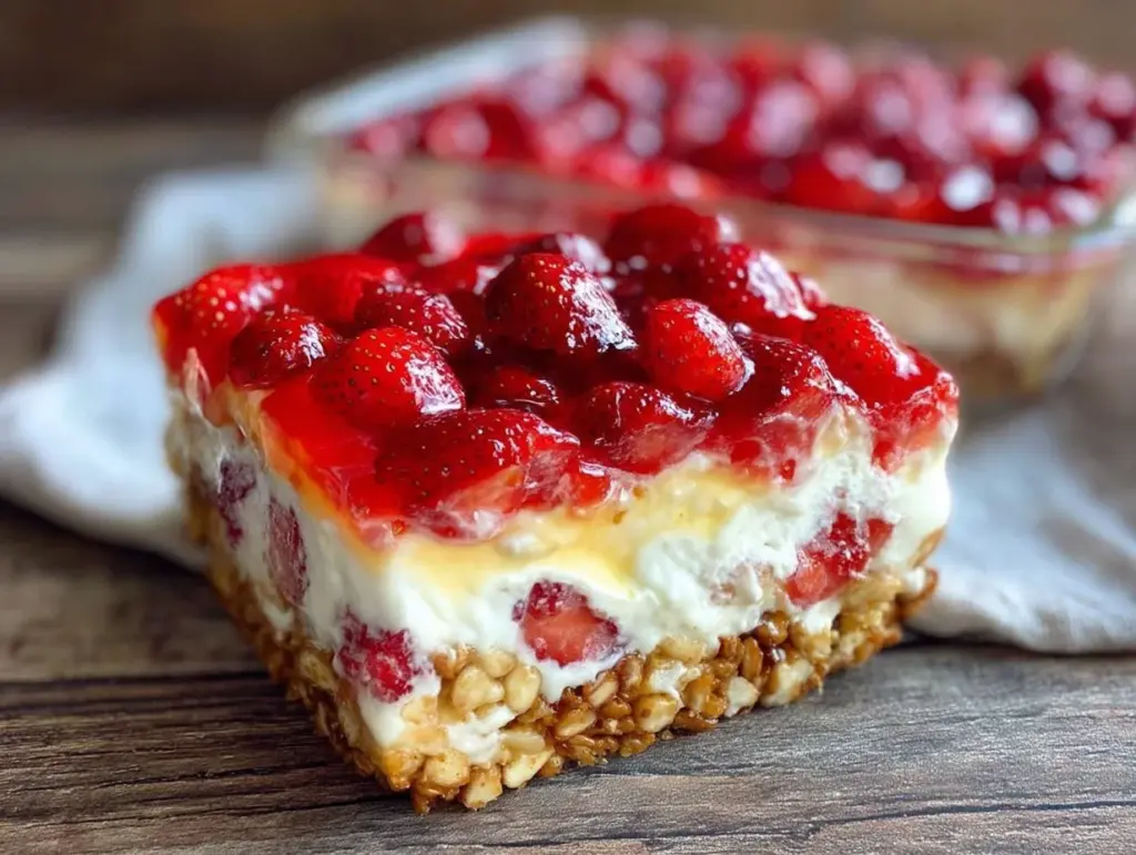 no bake strawberry pretzel salad - featured image