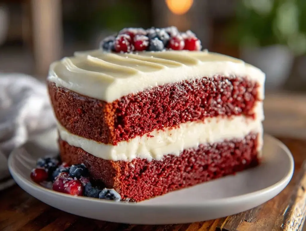 red white and blue layer cake - featured image