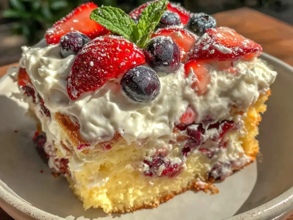red white and blue poke cake - featured image