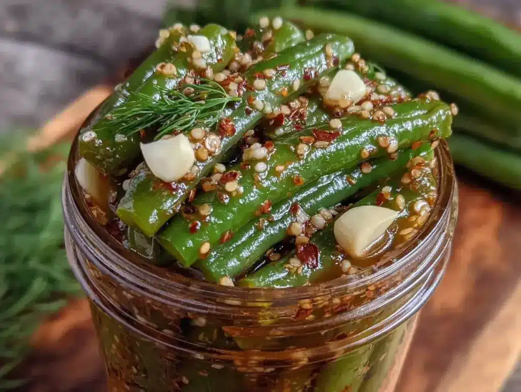 spicy garlic dilly beans - featured image