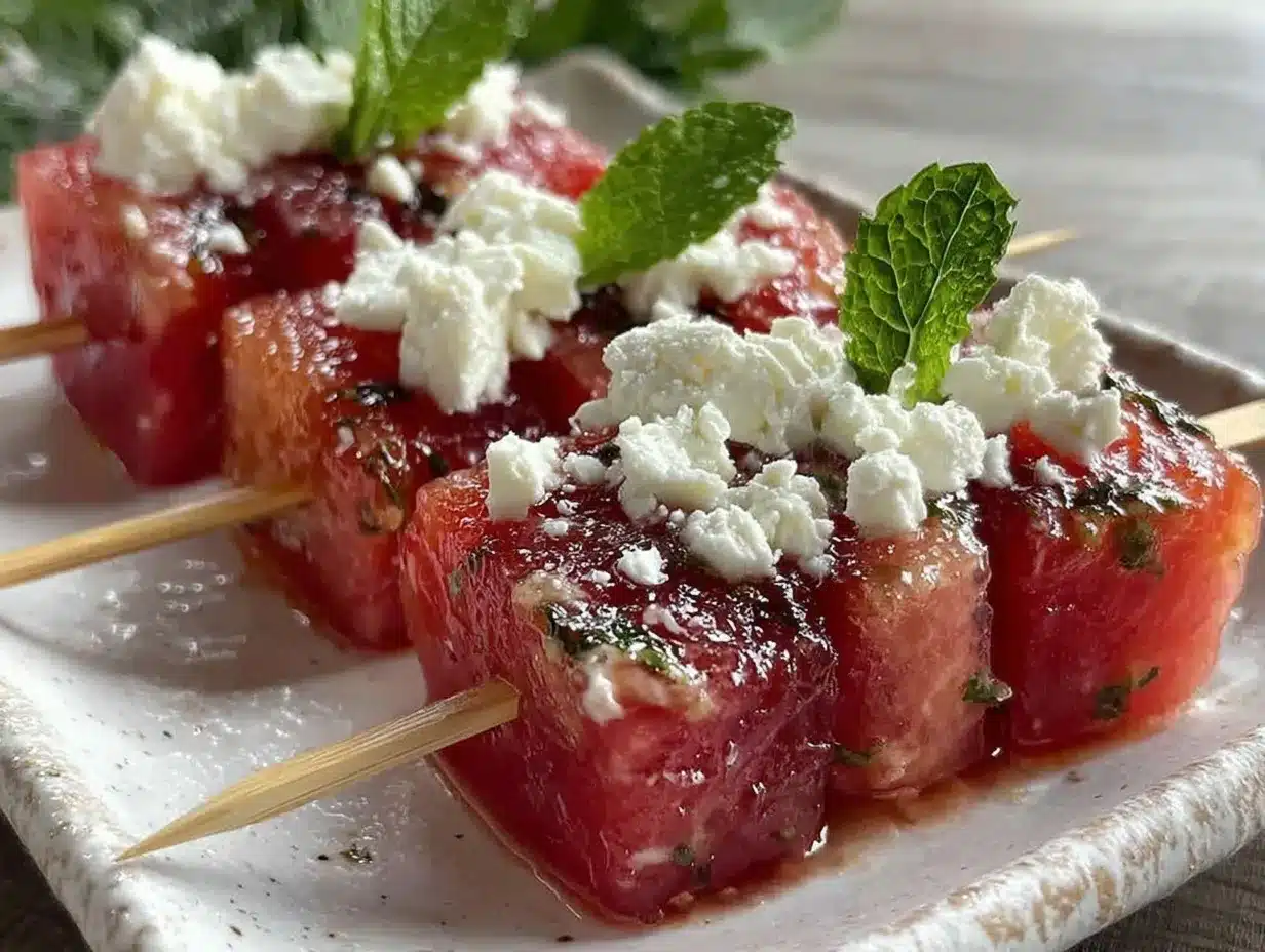 watermelon feta mint skewers preparation steps