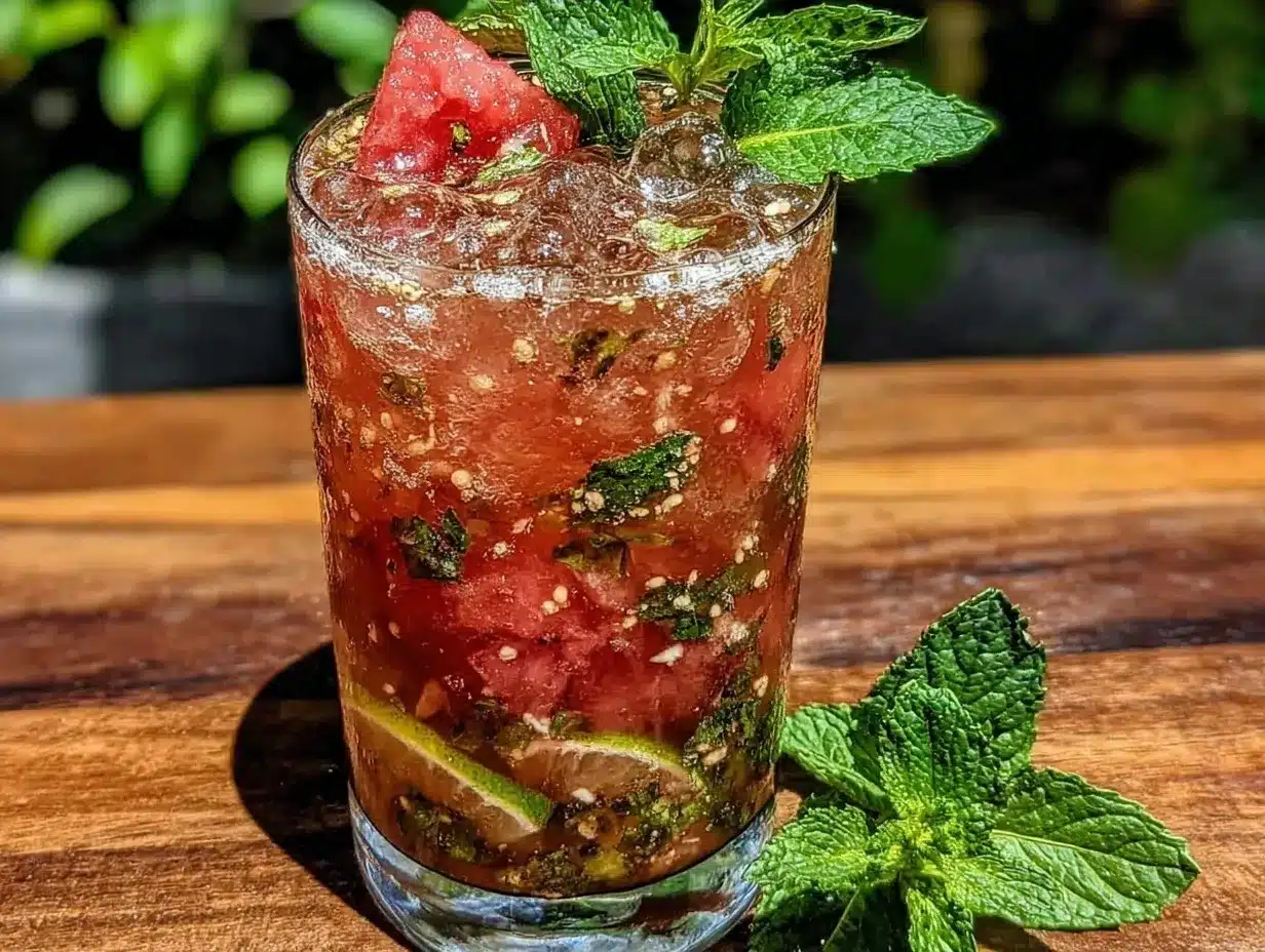 watermelon mint mojito mocktail preparation steps