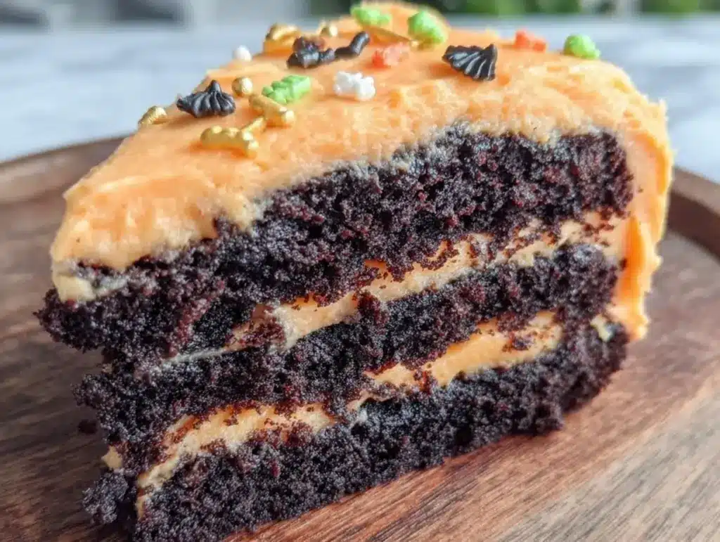 black velvet halloween layer cake - featured image