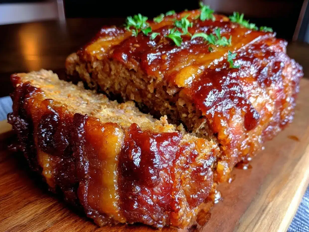 brown sugar bacon-wrapped meatloaf - featured image