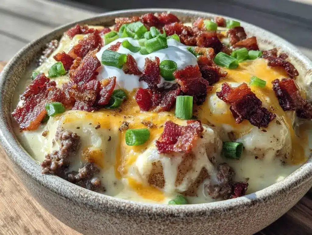cozy cheeseburger loaded potato soup - featured image