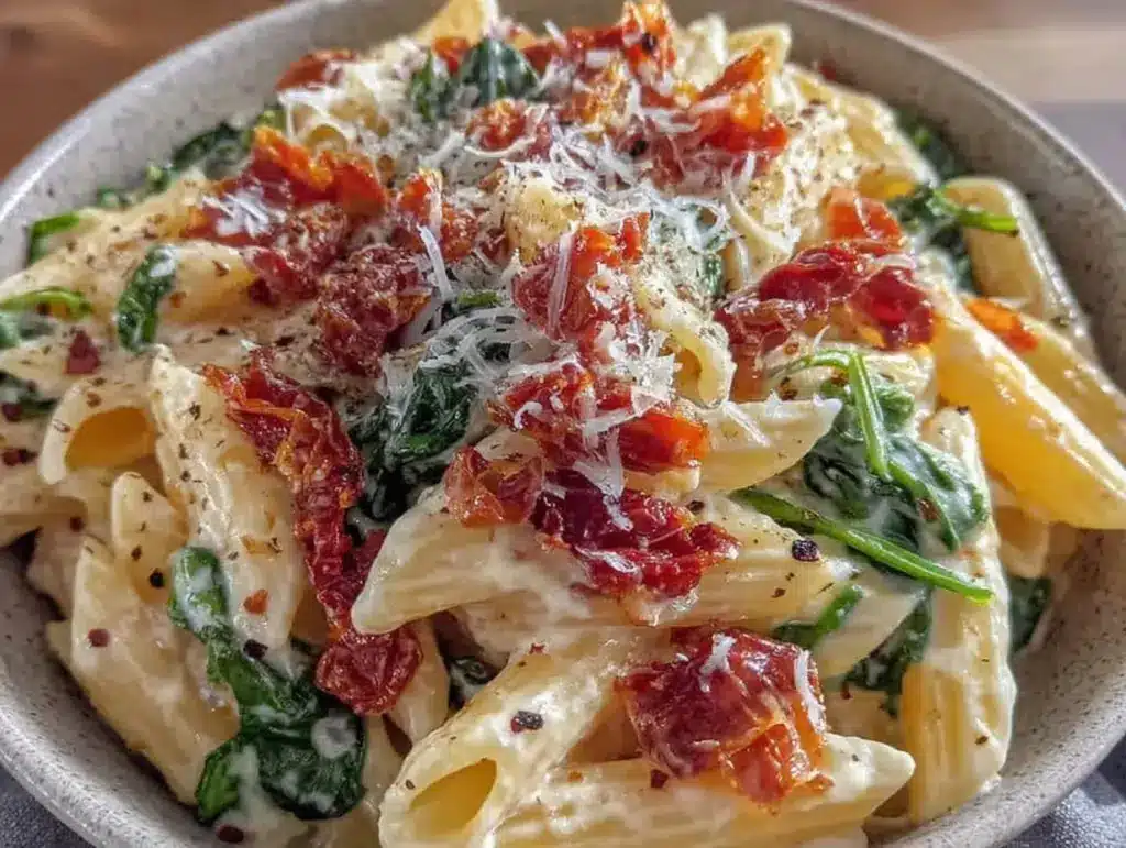 creamy dump-and-bake tuscan pasta - featured image