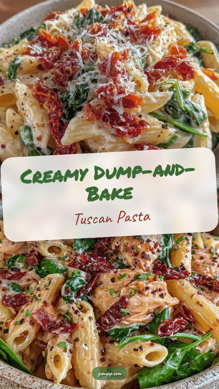 creamy dump-and-bake tuscan pasta recipe