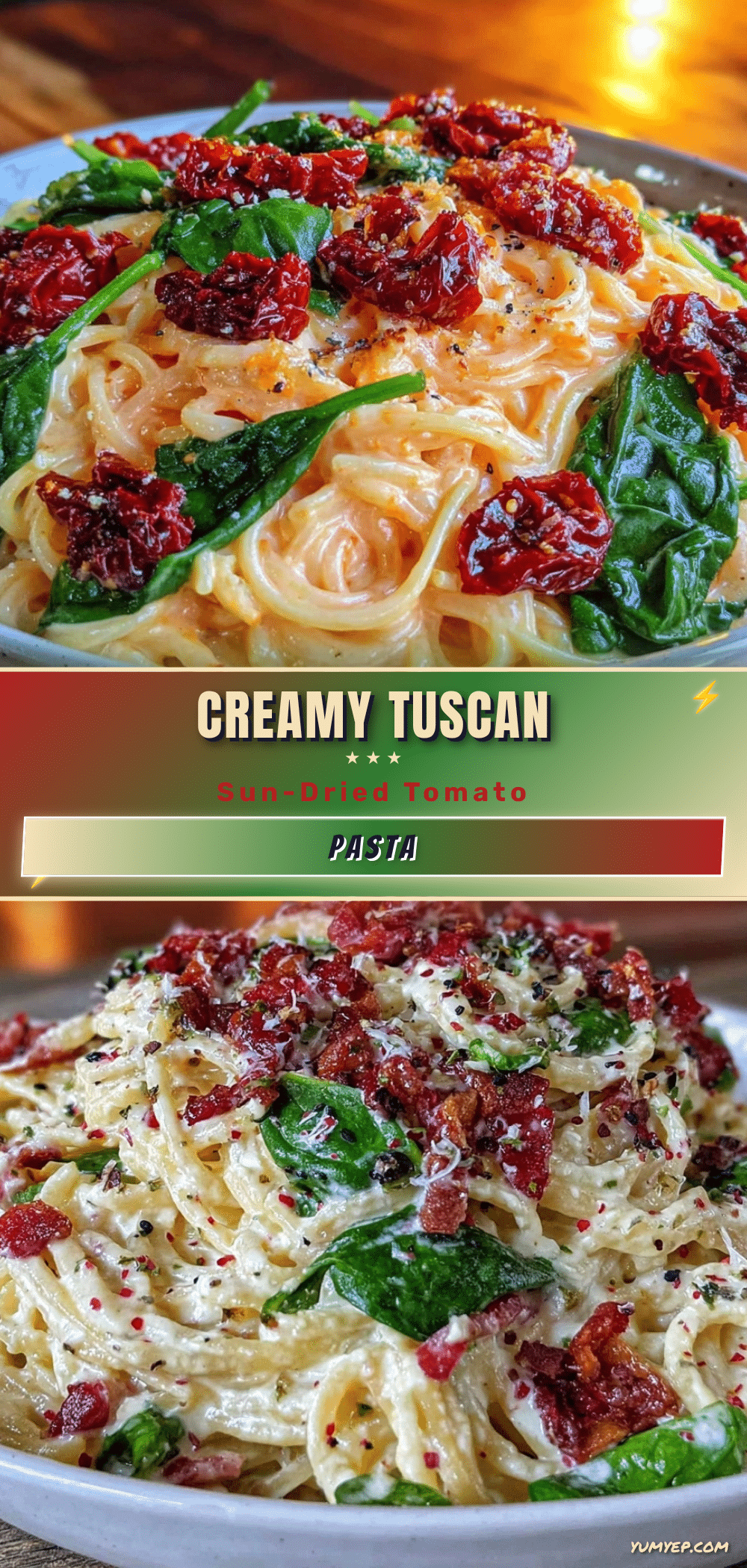 creamy tuscan sun-dried tomato pasta with spinach recipe