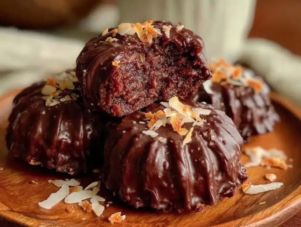 dark chocolate coconut protein bites - featured image