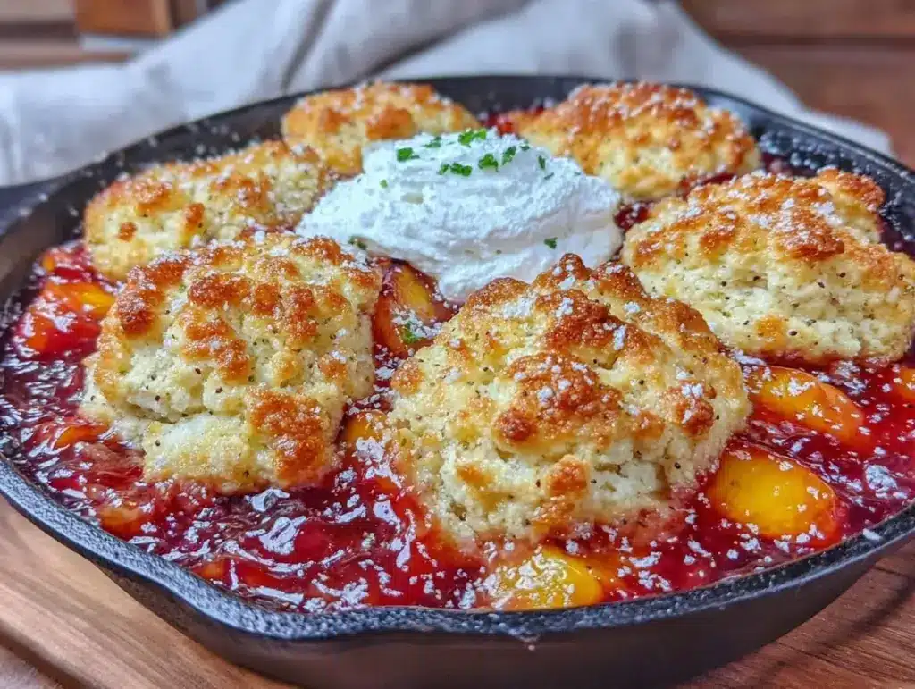easy skillet peach cobbler - featured image