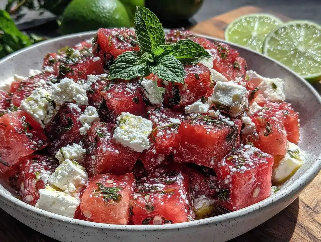 fresh watermelon feta mint salad preparation steps