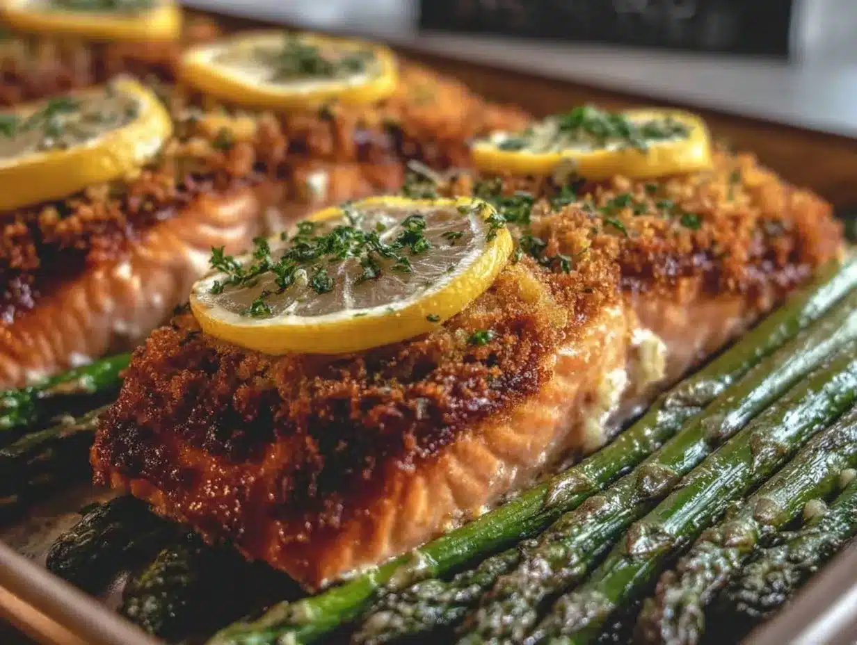 garlic butter salmon sheet pan dinner preparation steps