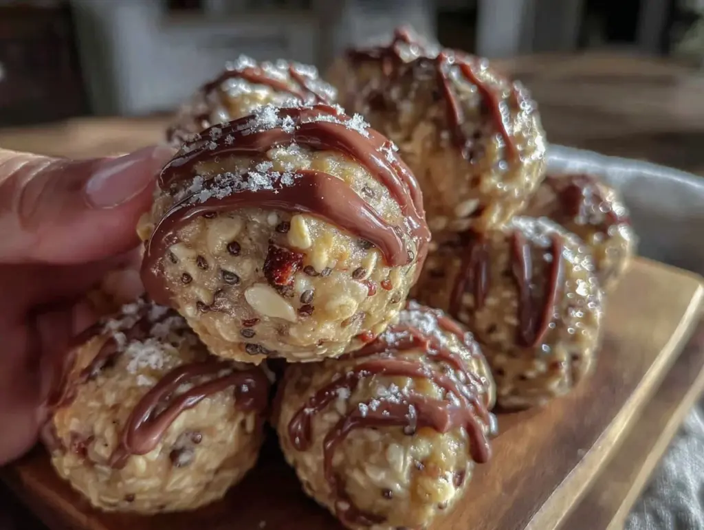 no-bake peanut butter chocolate oat energy balls - featured image
