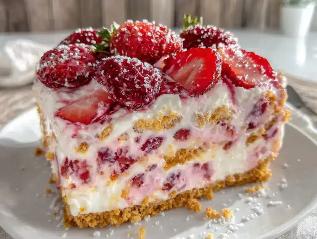 no-bake strawberry cheesecake icebox cake - featured image
