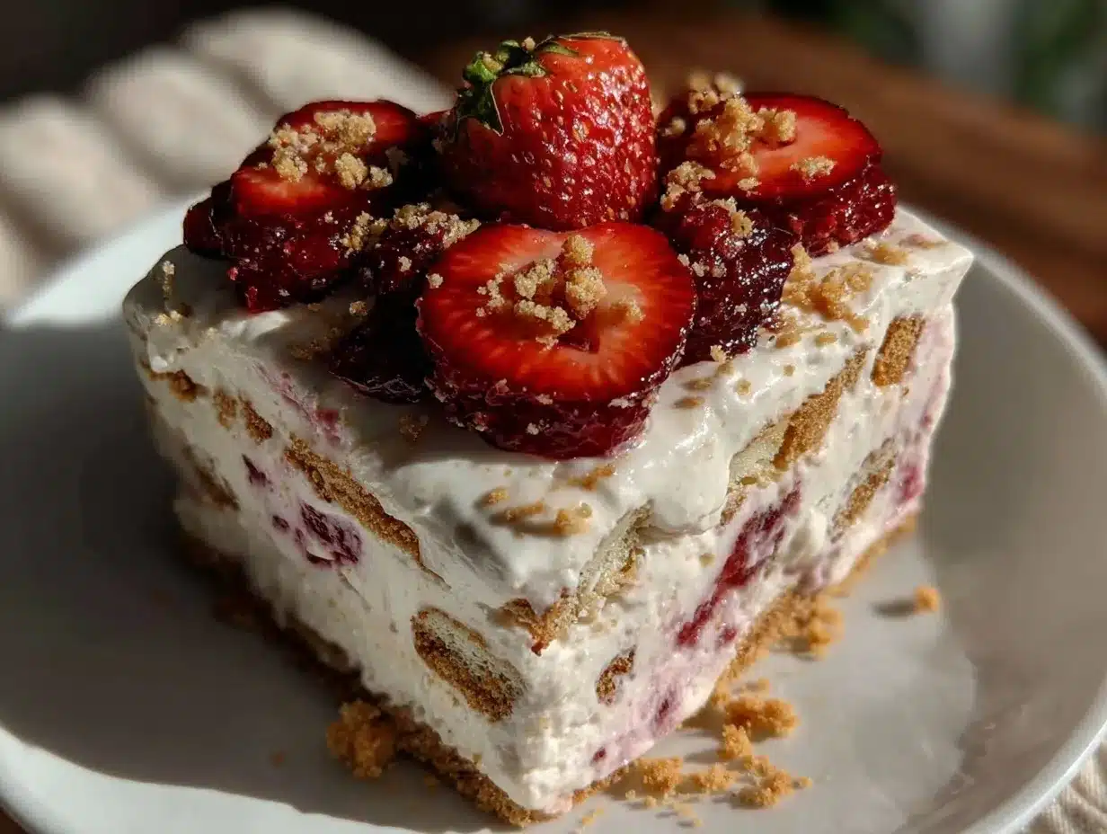 no-bake strawberry cheesecake icebox cake preparation steps
