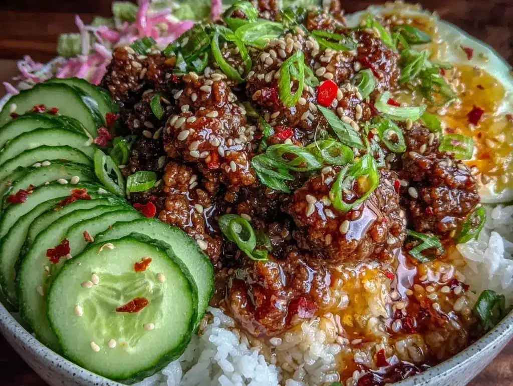 quick savory korean ground beef rice bowls - featured image