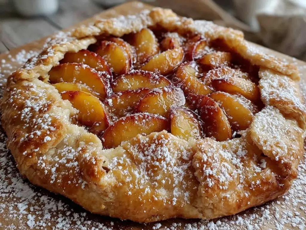 rustic fresh peach cream cheese galette - featured image