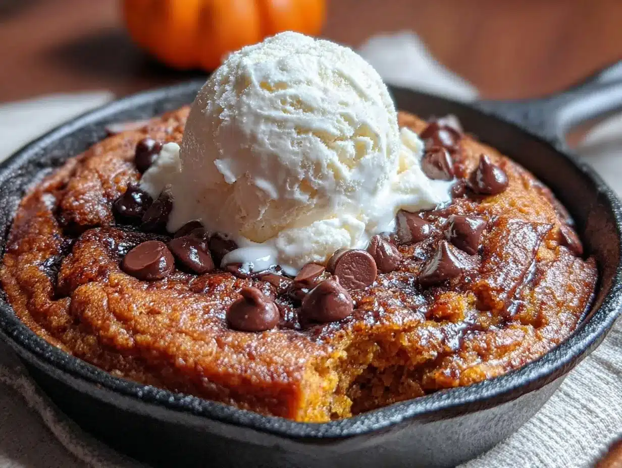 skillet pumpkin chocolate chip cookie preparation steps