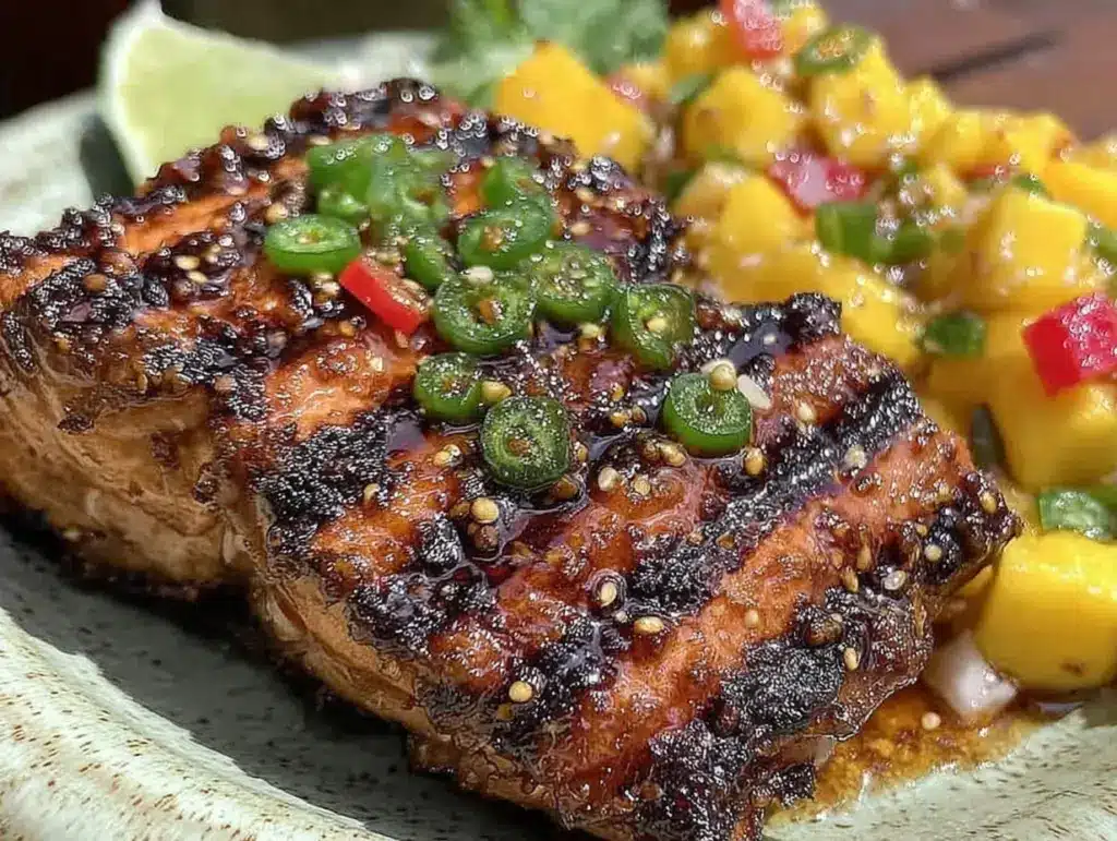 spicy honey glazed grilled salmon - featured image