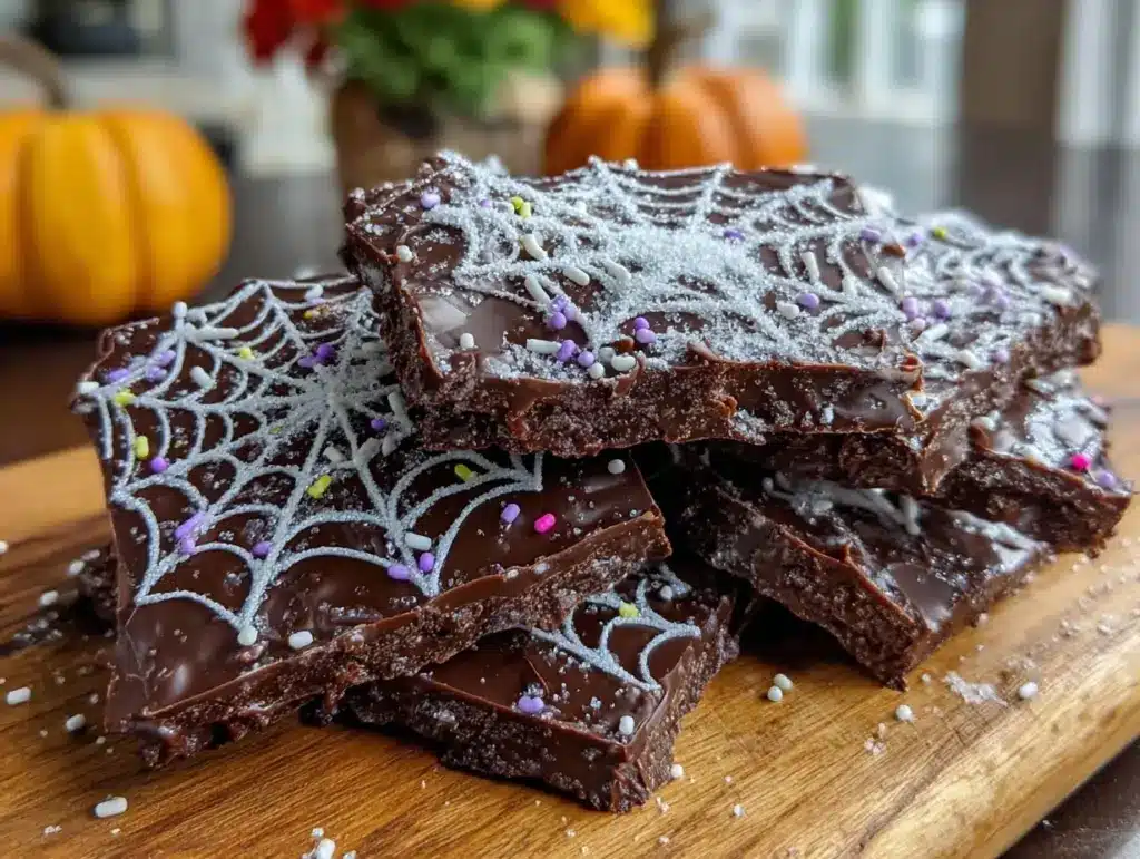 spider web chocolate bark - featured image